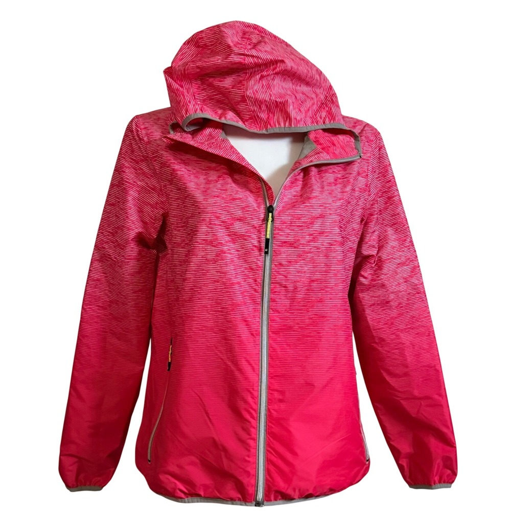 NEW Killtec Womens Pink Striped Hooded Windbreaker Jacket Packable Coat Size 14